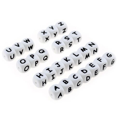 Letras de silicona para chupeteros, 100pcs letras cuadradas
